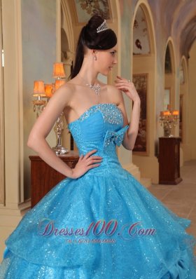 Baby Blue Quinceanera Dress Strapless Bows Sequins