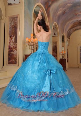 Baby Blue Quinceanera Dress Strapless Bows Sequins