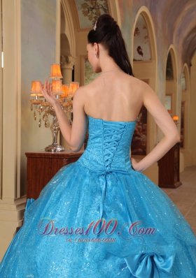 Baby Blue Quinceanera Dress Strapless Bows Sequins