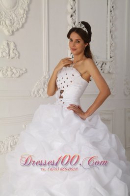 White Quinceanera Dress Strapless Organza Beading Floral