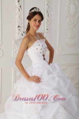 White Quinceanera Dress Strapless Organza Beading Floral