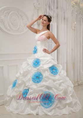 White Quinceanera Dress One Shoulder Taffeta Beading