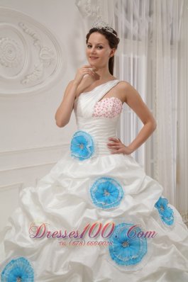 White Quinceanera Dress One Shoulder Taffeta Beading