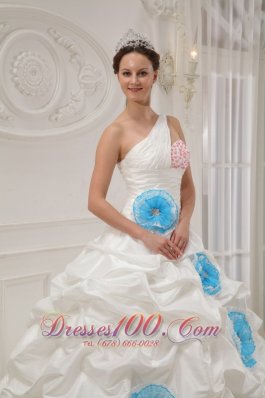 White Quinceanera Dress One Shoulder Taffeta Beading