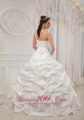 White Quinceanera Dress One Shoulder Taffeta Beading