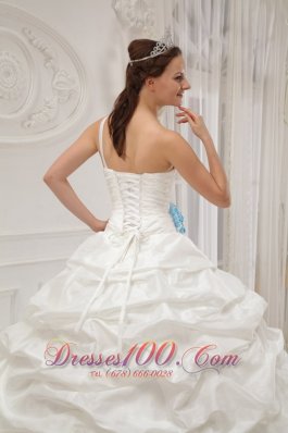 White Quinceanera Dress One Shoulder Taffeta Beading