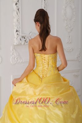 Yellow White Quinceanera Dress Strapless Organza Taffeta