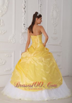 Yellow White Quinceanera Dress Strapless Organza Taffeta