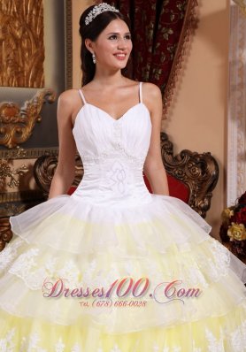 Light Yellow Organza Lace Appliques Quinceanera Dress