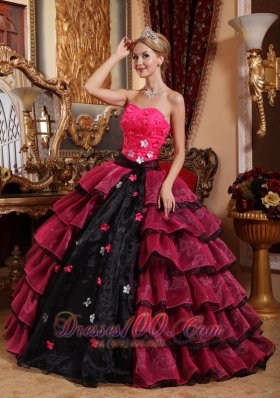 Strapless Floor-length Organza Appliques Quinceanera Dress