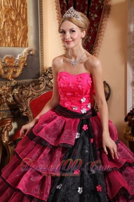 Strapless Floor-length Organza Appliques Quinceanera Dress