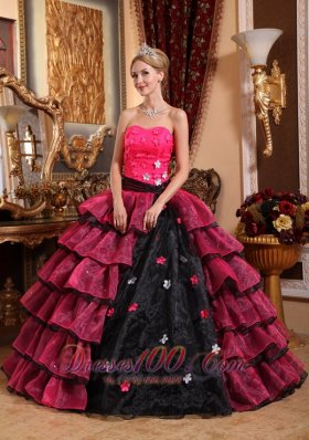 Strapless Floor-length Organza Appliques Quinceanera Dress