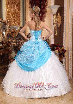 Strapless Taffeta Tulle Floral Beaded Quinceanera Dress