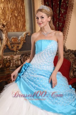 Strapless Taffeta Tulle Floral Beaded Quinceanera Dress