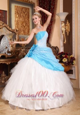 Strapless Taffeta Tulle Floral Beaded Quinceanera Dress