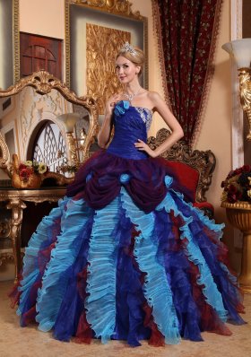 Strapless Taffeta Quinceanera Dress Organza Appliques Beading