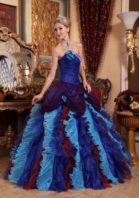 Strapless Taffeta Quinceanera Dress Organza Appliques Beading