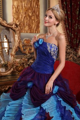 Strapless Taffeta Quinceanera Dress Organza Appliques Beading