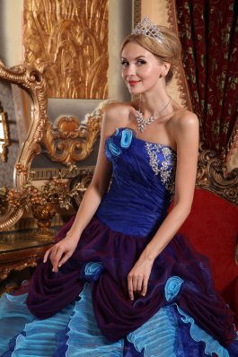 Strapless Taffeta Quinceanera Dress Organza Appliques Beading