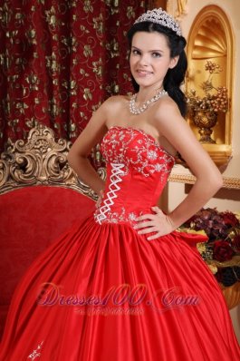 Red 2013 Embroidery Quinceanera Dress Strapless Taffeta