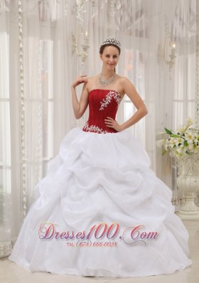 White Quinceanera Dress Strapless Organza Appliques