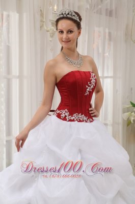 White Quinceanera Dress Strapless Organza Appliques