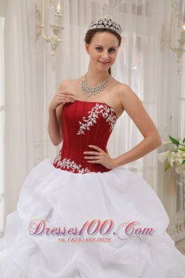 White Quinceanera Dress Strapless Organza Appliques