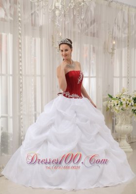 White Quinceanera Dress Strapless Organza Appliques