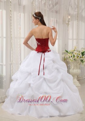 White Quinceanera Dress Strapless Organza Appliques