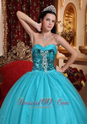 Popular Tulle Blue Beading Quinceanera Dress Sweetheart