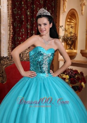 Popular Tulle Blue Beading Quinceanera Dress Sweetheart