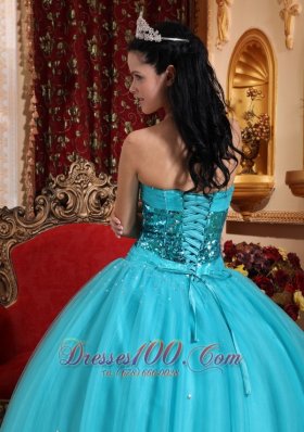 Popular Tulle Blue Beading Quinceanera Dress Sweetheart