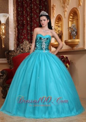 Popular Tulle Blue Beading Quinceanera Dress Sweetheart