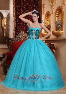 Popular Tulle Blue Beading Quinceanera Dress Sweetheart