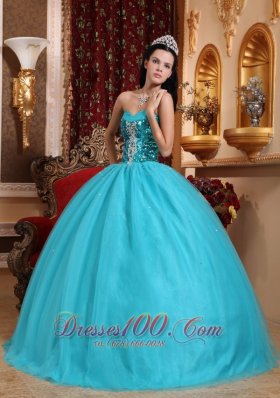 Popular Tulle Blue Beading Quinceanera Dress Sweetheart