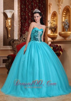 Popular Tulle Blue Beading Quinceanera Dress Sweetheart