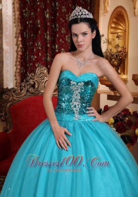 Popular Tulle Blue Beading Quinceanera Dress Sweetheart