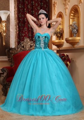 Popular Tulle Blue Beading Quinceanera Dress Sweetheart