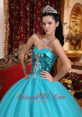 Popular Tulle Blue Beading Quinceanera Dress Sweetheart