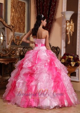 Pink Organza Beading and Ruch Sweet 15 Dress