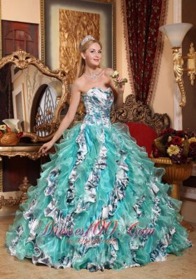 Romantic Multi-color Quince Dress Printing Ruffles