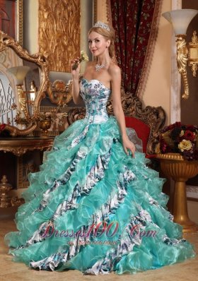Romantic Multi-color Quince Dress Printing Ruffles