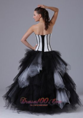Ruffled Black and White Sixteen Dresses With Embroidery