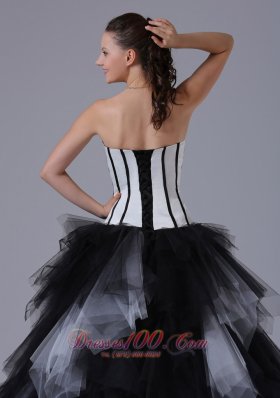 Ruffled Black and White Sixteen Dresses With Embroidery