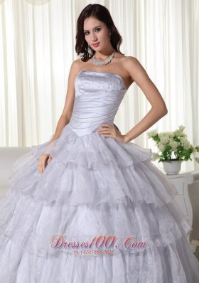 Strapless Gray Ruffled Organza Beading Dresses Quinceanera