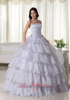 Strapless Gray Ruffled Organza Beading Dresses Quinceanera