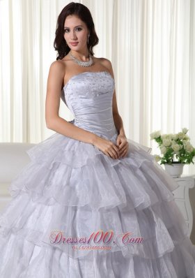 Strapless Gray Ruffled Organza Beading Dresses Quinceanera