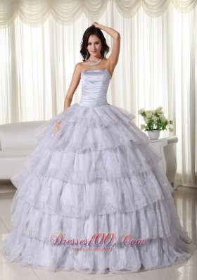 Strapless Gray Ruffled Organza Beading Dresses Quinceanera