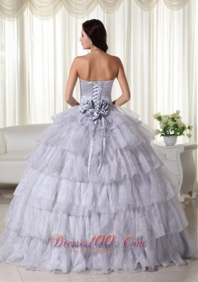 Strapless Gray Ruffled Organza Beading Dresses Quinceanera