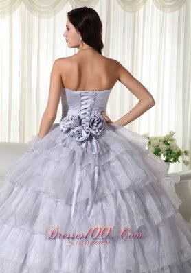 Strapless Gray Ruffled Organza Beading Dresses Quinceanera